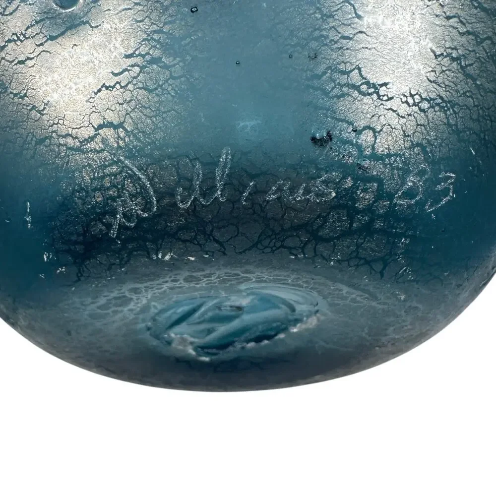 Vintage Buzz Williams Signed Art Glass Hand Blown Vase Blue Subtle Mottled‎ 1983